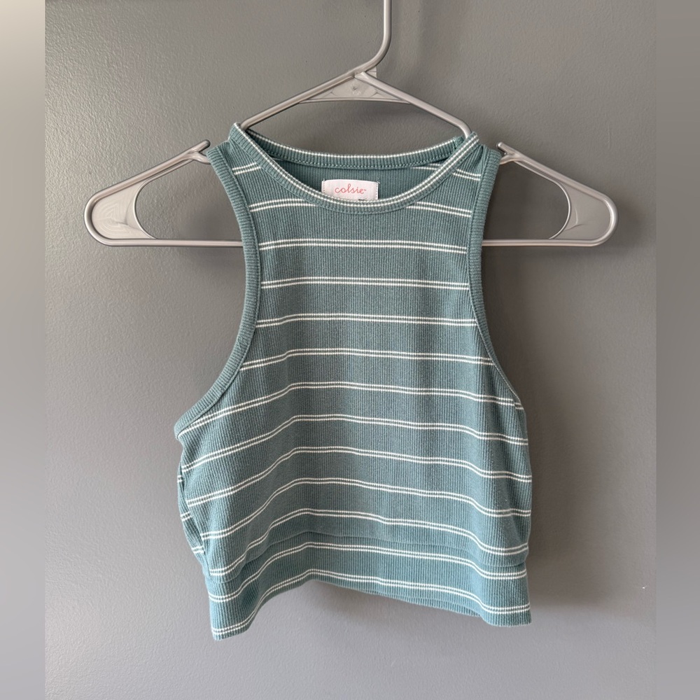 Colsie Teal and White Striped Crop Top